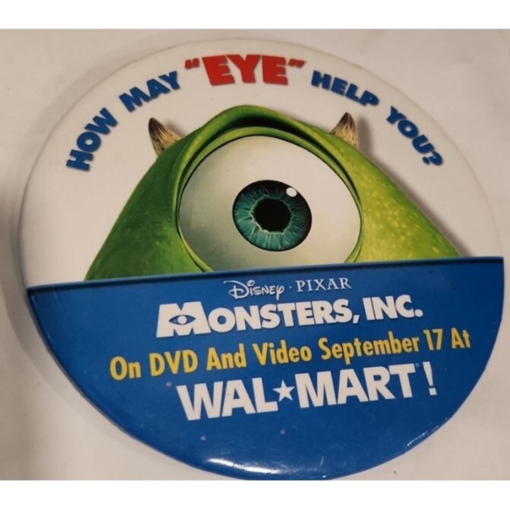 Vintage Disney Pixar Monsters Inc Mike Wazowski Walmart Promo Pinback Button
